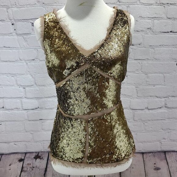 Sheer sequence Gold tank top with cross back - Picture 12 of 16